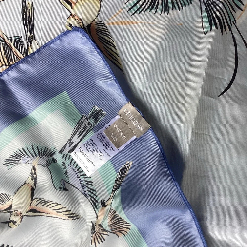 Chico's Bird-Print Scarf in Light Blue one size